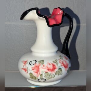 Fenton Hand Painted Black Rose Crest  Pitcher